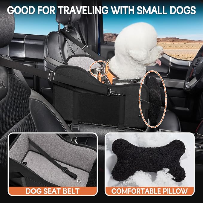 TKYZ Center Console Dog Car Seat for Small Dogs,for Car/SUV/Small Truck | Soft Pillow,Double fixation,Scratch-Resistant Fabric,Pet Booster with Safety Belt,Puppy Car Seat for Small Dogs 0-11 lbs