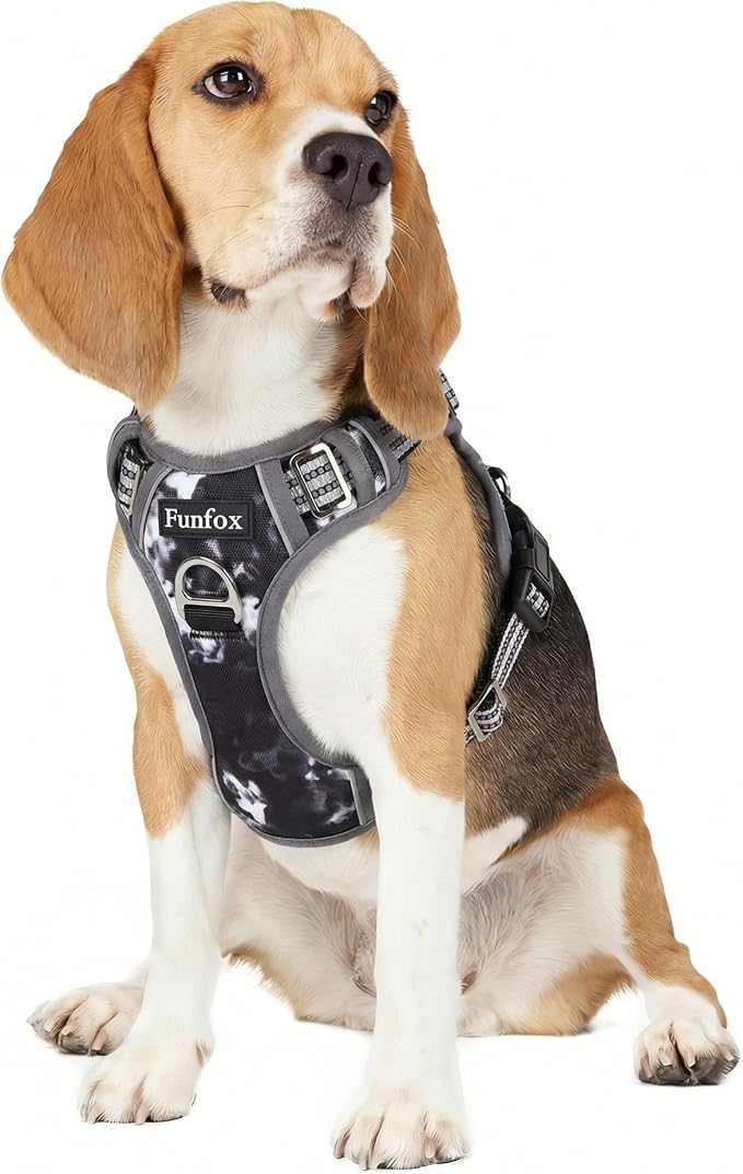 Dog Harness No Pull, Adjustable Pet Vest Harness, Super Soft Material with Vertical Handle Easy Control, Reflective Night Walking, 2 Leash Clips for Medium Sized Dogs, Misty Gray, M