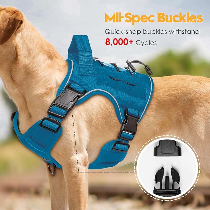 Heavy-Duty Tactical Dog Harness for Large Dogs, No Pull Adjustable Reflective Pet Vest with Molle System, K9 Military-Grade Control for Service Training, Outdoor & 10+ Breeds, Blue, Medium