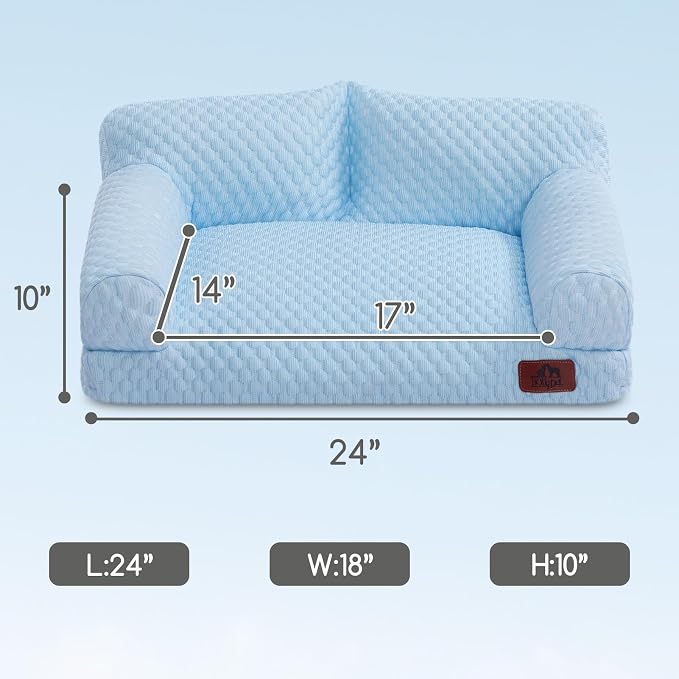 Hollypet Cooling Dog Couch Bed, Washable Pet Sofa, Blue, 24x18 | Cooling ice-silk pet bed with machine washable removable cover, non-slip bottom, for cats small dogs up to 25 lbs