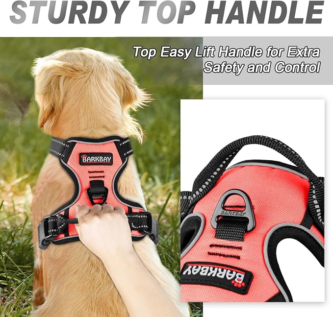 BARKBAY Dog Harness No Pull for Large Dogs Front Back Clips,Dog Vest | Soft Padded No Choke With Handle,Easy On&Off,Adjustable Reflective For Walking Training Running(Light Pink,XL)