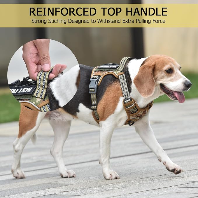Heavy Duty Dog Harness with Handle, No Pull Adjustable Outdoor Vest with Metal Buckles, MOLLE Panel & Reflective Strips for Medium Large Dogs