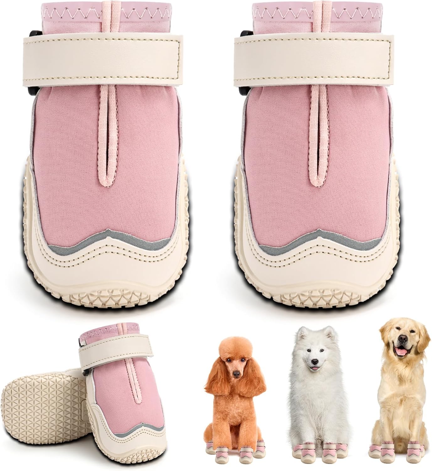 Hcpet Dog Boots for Large Dogs, Dog Shoes for Hot Pavement Winter Snow, Paw Protector Dog Booties Designed for Comfort and Breathability, Outdoor Booties for Small Medium Dogs for Hiking Pink Size 1