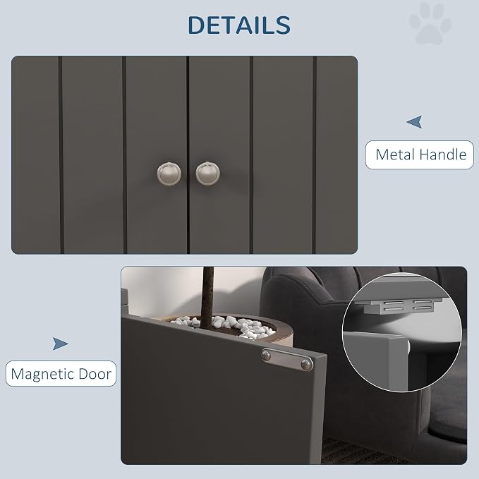 Dog Feeding Station with Storage - Large Dog Bowl Cabinet | Gray, Wood and Metal, 23.5 x 11.75 x 14 In, 44L Storage, 2 Stainless Steel Bowls