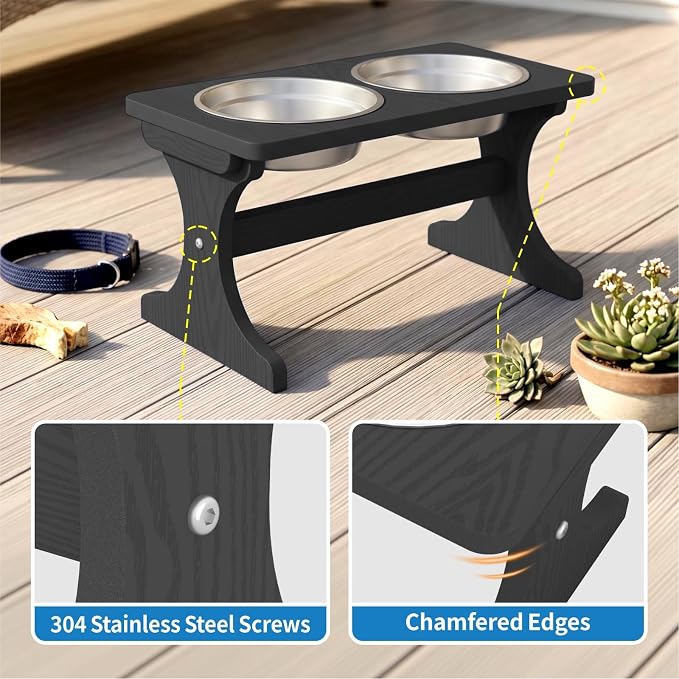Raised Dog Bowl Stand for Medium Breed, Feeding Station with 35 oz 2 Stainless Steel Bowls & Licking Plate,Dog Food Bowl Black