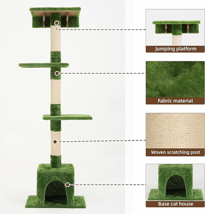 Cat Wall Furniture, 26 in 1 Cat Shelves w/Cat Tree, Tunnel, Green | Wall Mounted Cats Furniture Set w/Plush Fabric, Cat Climbing Systems for 16 Inch Drywall, with Scratching Posts, Bridge, Moon