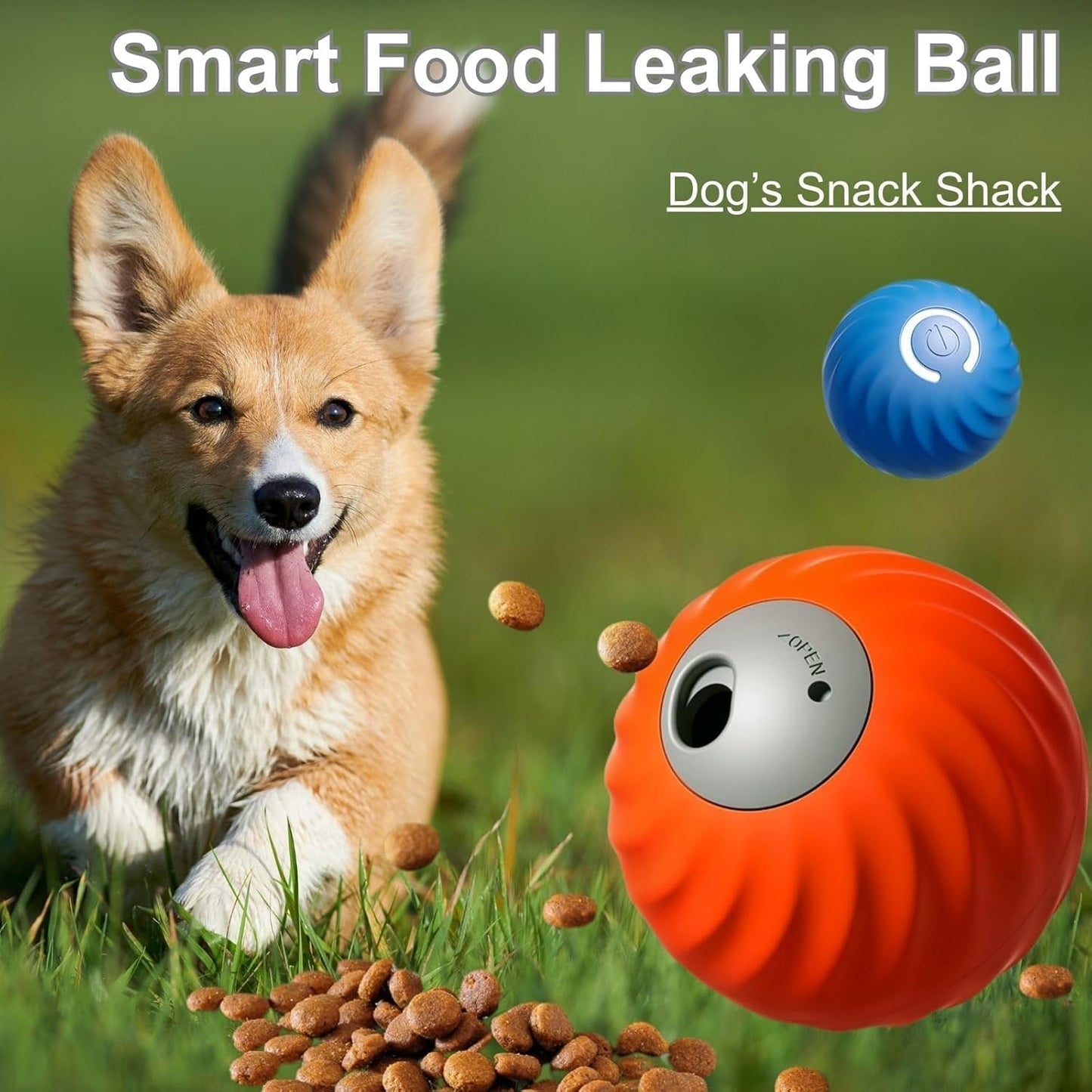 Zoomie Buddy 2.0, Zoomie Buddy for Dogs, 2 in 1 Smart Touch Interactive Dog Balls ＆ Pet Feeder, 2.83" Diameter, Suitable for Small/Medium Dogs, with Fruit Plush Cover (Blue+Orange, Tomato)