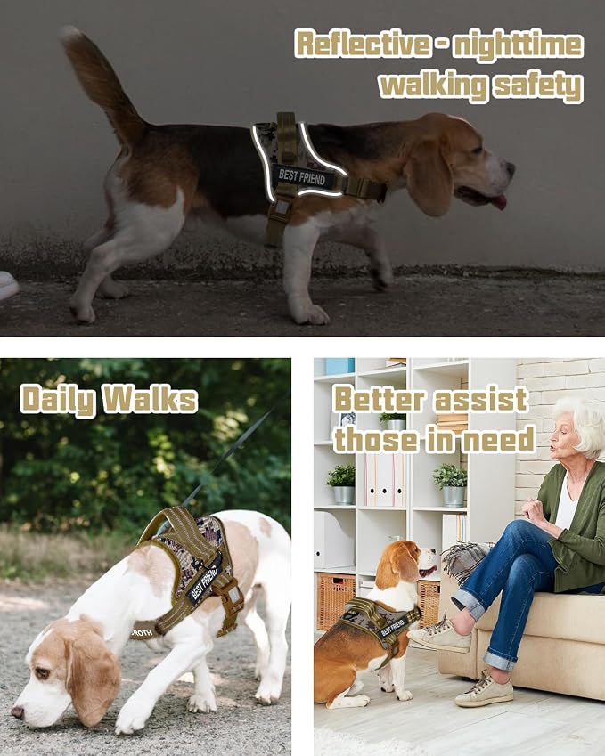 AUROTH Dog Harness for Large Dogs No Pull Tactical Harness and Leash Set | with Leash Clips, LED light clip, Breathable Mesh Padded No Choke, Easy Walking and Training, Desert Camo, Large