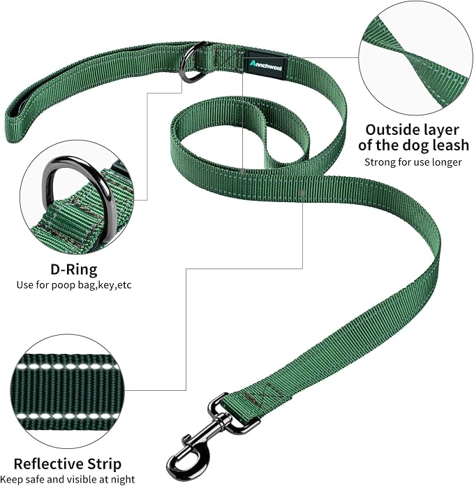 Annchwool No Pull Dog Harness with Padded Handle+5 Ft Leash,Reflective Strip Escape Proof and Quick Fit to Adjust Dog Harness,Easy for Training Walking for Small & Medium and Large Dogs(Green-Set,XL)