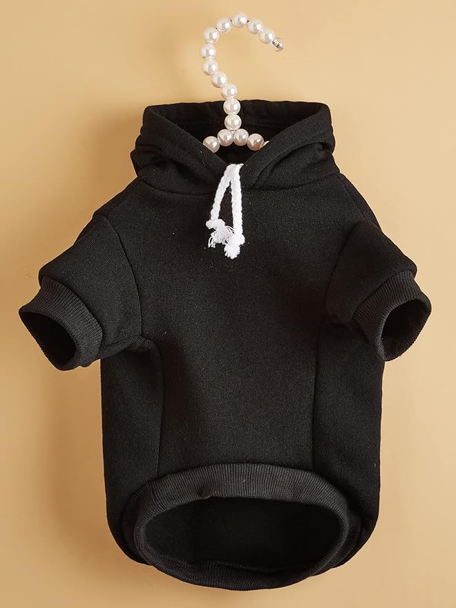 QWINEE Basic Dog Hoodie Sweatshirt Puppy Sweater Warm Cat Costumes Pet Clothes for Chihuahua Puppy Kitten Small Medium Dogs Black Medium