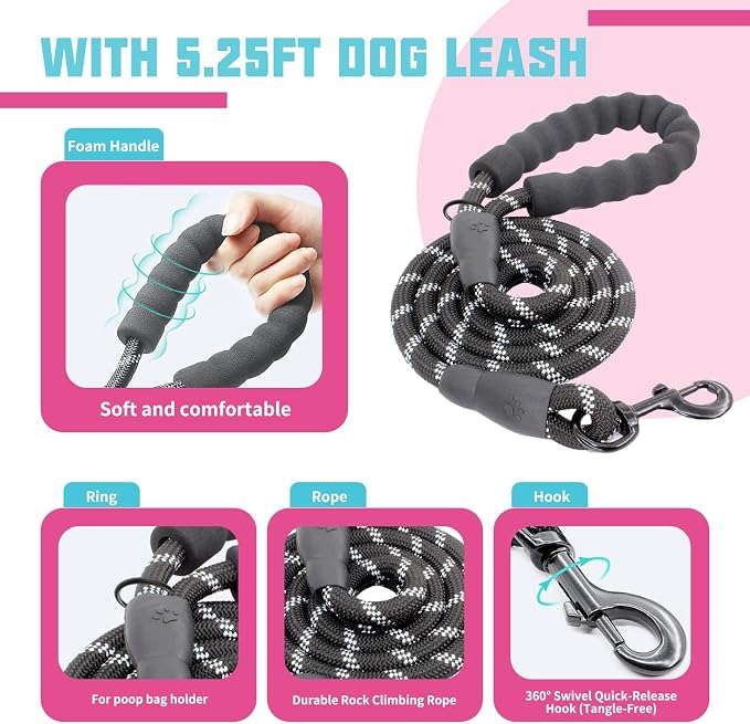 AUROTH Dog Harness and Leash Set Small Sized Dog, No Pull Escape Proof Vest | with Leash Clips, LED light clip, Breathable Mesh Padded No Choke, Easy Walking and Training, Rose Red, Small