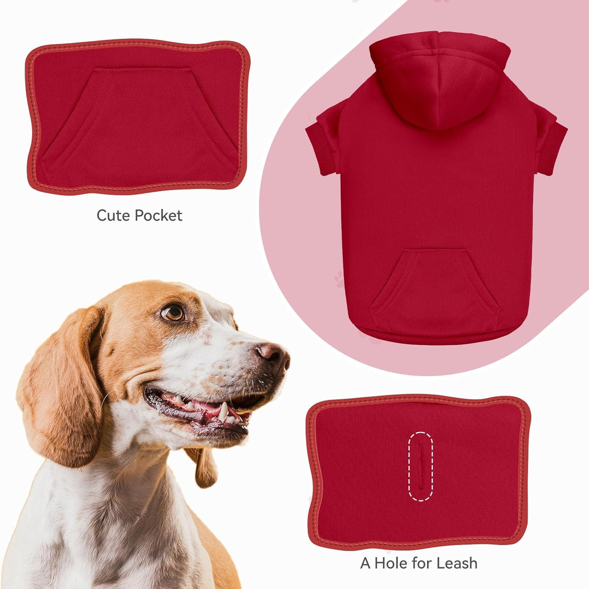Dog Sweaters for Large Dogs Dog Hoodie Pet Sweater Solid Soft Brushed Fleece Pet Clothes Hoodie Sweatshirt with Pocket(Red-XL)