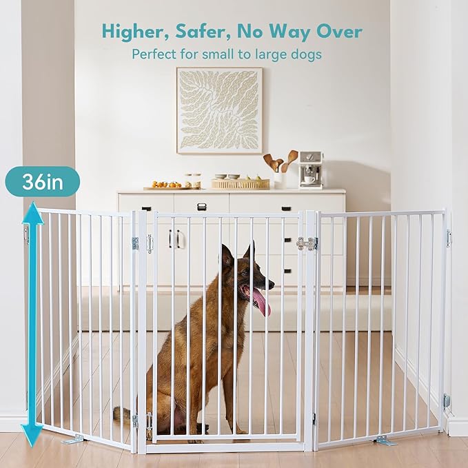 No Pawblems Free Standing Dog Gate, 36'' Tall Foldable Dog Fence for Indoor & Outdoor, Up to 52 Inch Extra Wide Puppy Gate for Stairs, Hallways, Doorways, Deck, Yard (White, 2 Panels)