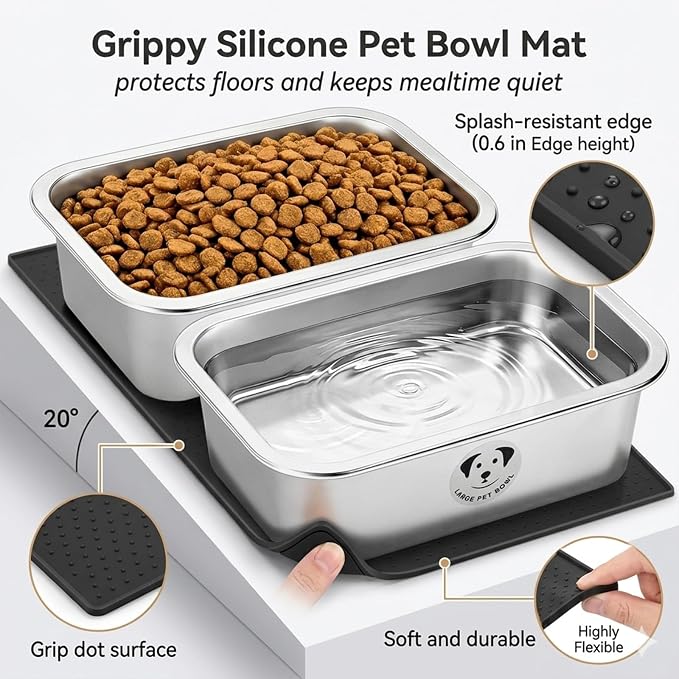 Stainless Steel Dog Bowls for Large Dogs, High Capacity Metal Dog Food Bowls, Food and Water Bowl for Larges, X-Large, and Big Dogs with Non-Slip Mat 1.25 Gallons, 2 Pack