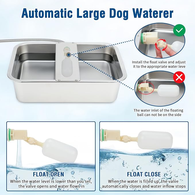 BWOGUE 3 Gal Automatic Dog Water Dispenser, Stainless Steel Bowl for Dogs | Automatic Dog Water Bowl Dispenser, Float Valve Control, Outdoor Use, Easy to Mount & Clean, Large Dogs, Cats, Chickens