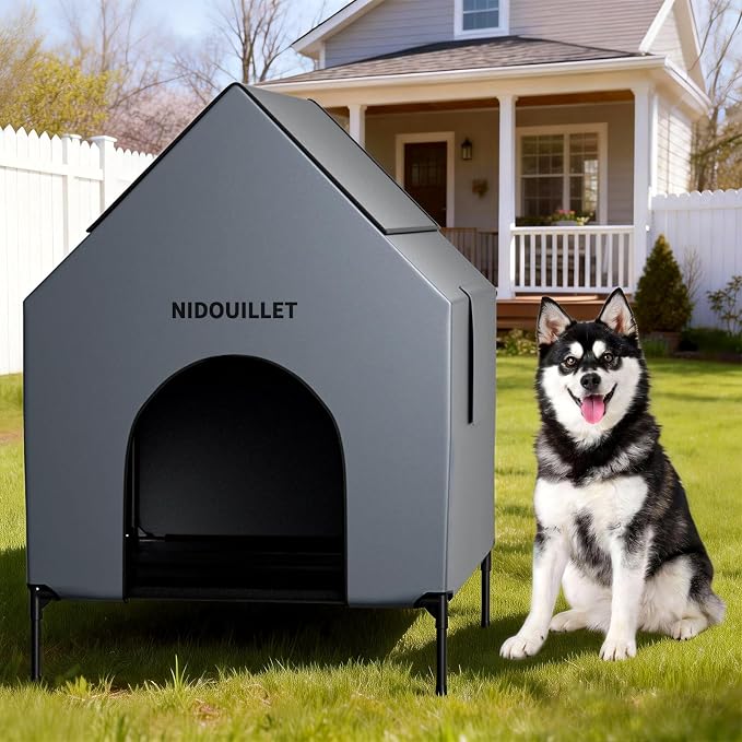 Dog House Outdoor 36 Inch Dog Shelter with Bed for Medium & Small Dogs | Windproof Waterproof Easy Clean, Durable 600D PVC Construction 160Lb Weight Capacity, Outdoor Dog Resting Space