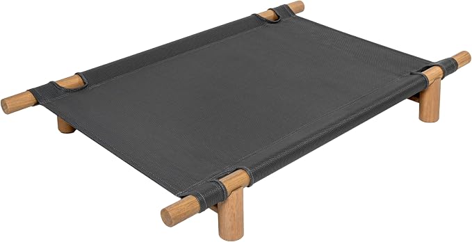 DBD5000B Chester 32" Modern Minimalist Wood Frame Elevated Outdoor Dog Bed, Graphite/Light Teak