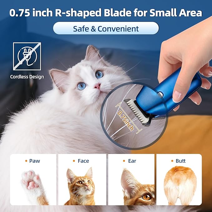 Dog Paw Trimmer, Low-Noise Dog Clippers for Grooming, 20mm-Blade Electric Pet Hair Trimmer with LED Light, Protective Cap, Rechargeable Pet Paw Grooming Clippers for Paws, Ears, Face, Jewel Blue