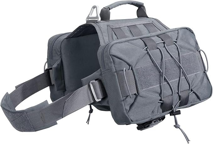 EXCELLENT ELITE SPANKER Nylon Dog Backpack with 2 Side Pockets for Hiking | Adjustable Tactical Dog Pack Hound Saddle Bag Harness for Medium & Large Dog Traveling Camping Walking Training Running
