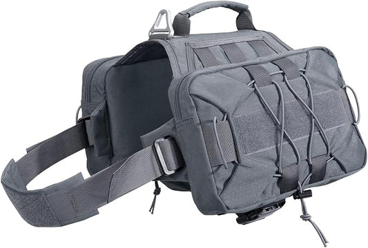 EXCELLENT ELITE SPANKER Nylon Dog Backpack with 2 Side Pockets for Hiking | Adjustable Tactical Dog Pack Hound Saddle Bag Harness for Medium & Large Dog Traveling Camping Walking Training Running