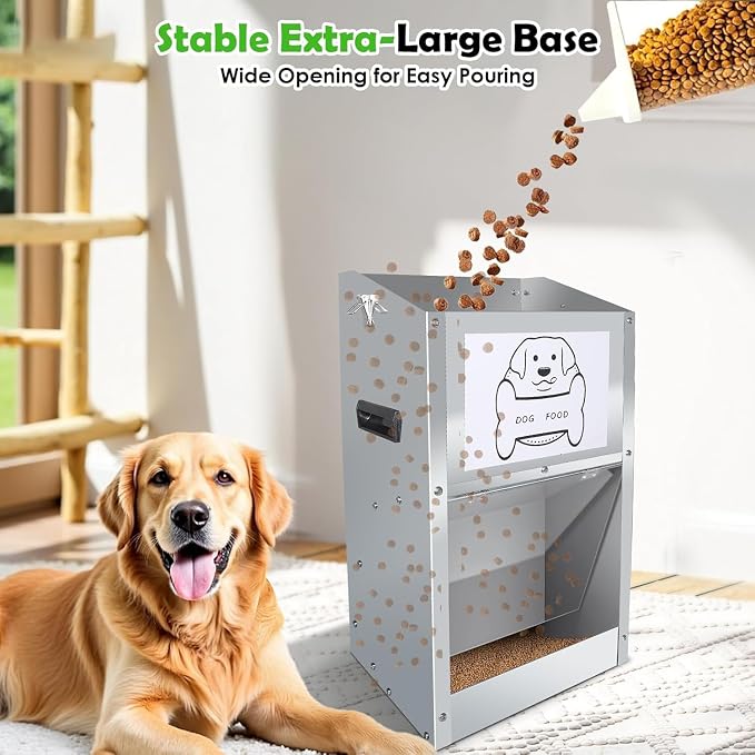 Galvanized Automatic Dog Feeder,Automatic Gravity-Fed Dog Feeder for Indoor & Outdoor Use,25LBS Capacity Food Dispenser for Small, Medium, and Large Breeds