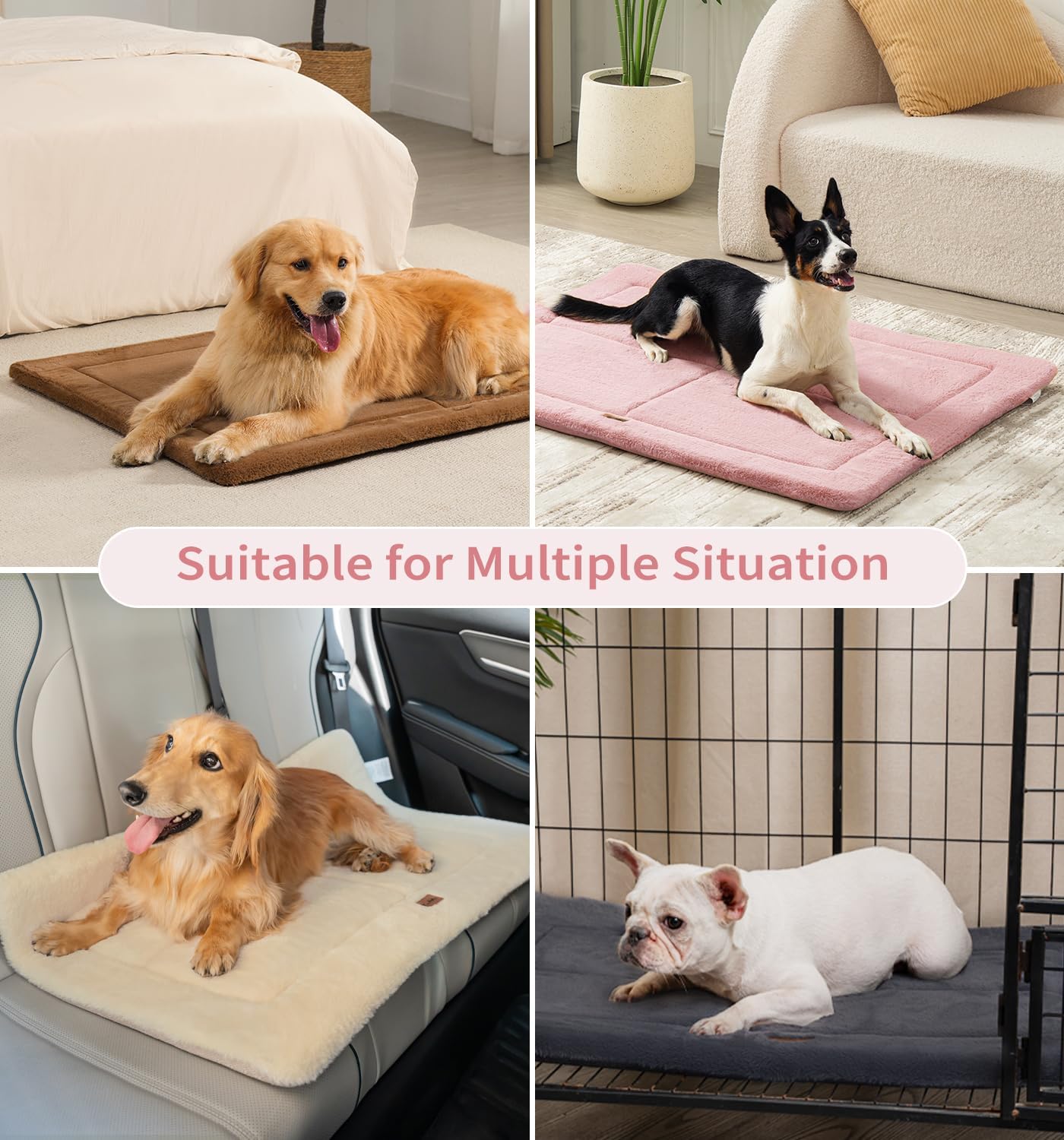 MADE 4 PETS Dog Crate Pad Bed for Large Dogs, Washable & Reversible, Anti-Slip Kennel Mat for Cozy Sleeping, Soft Fluffy Dog Bed for Indoor & Outdoor Use, 41"x29", Pink