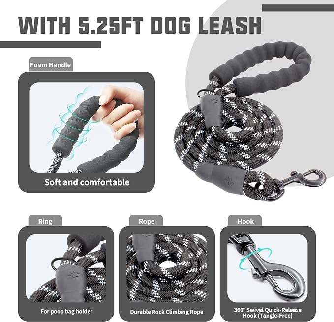 AUROTH Dog Harness and Leash Set for Medium Sized Dog, No Pull Dog Vest | with 5.25FT Dog Leash, Breathable Soft Padded, No choke, Reflective Tactical, Easy to Put on & Take Off - Black Medium
