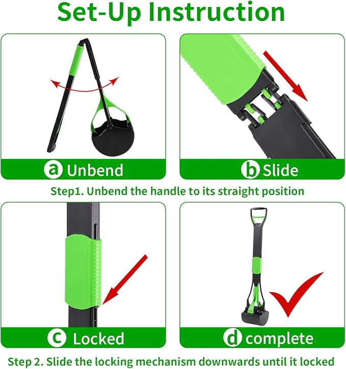 ienjoyed 36“ Large Dog Pooper Scooper for Large Dogs Heavy Duty, Non-Breakable Dog Poop Scooper with Wide Handle for Grass, Gravel, Durable Dog Poop Pick Up Tool, Long Handled Poop Grabber (Green)
