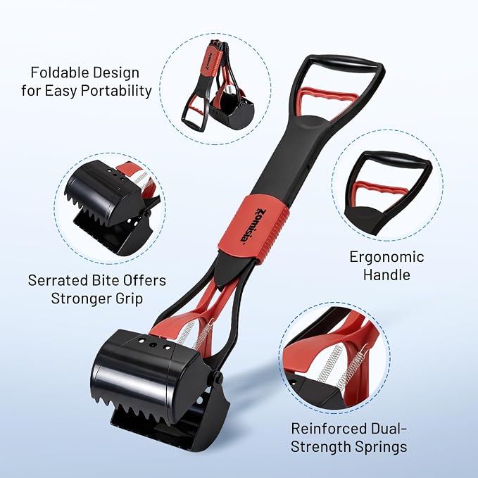 ZOMISIA 26" Pooper Scooper with Waste Bags - Poop Scooper for Large Dogs with Long Handle High Strength Material and Durable Spring for Yard, 30 Count Poop Bags