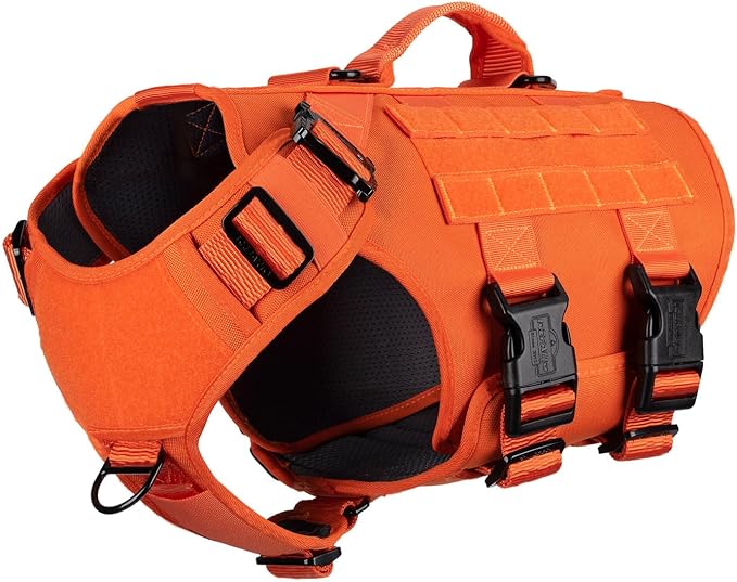 ICEFANG GN3 Tactical Dog Harness with 6X Buckle,Dog Molle Vest with Handle,3/4 Body Coverage,Hook and Loop Panel for ID Patch,No Pulling Front Clip (L (28"-35" Chest), Orange) | Control Handle,MOLLE Panel,Front Hook,3 Leash Clips,Soft Padded,for Walkin...