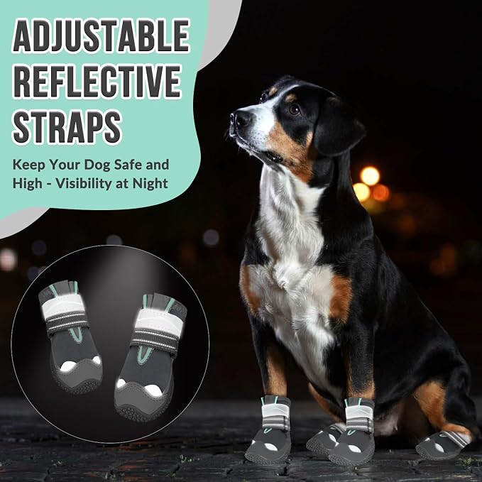 SlowTon Dog Shoes for Large Small Medium Dogs - Waterproof Dog Boots for Summer Hot Pavement, Paw Protector for Outdoor Walking Winter Snow, Anti-Slip Rubber Dog Booties for Hardwood Floor (Grey, 0)