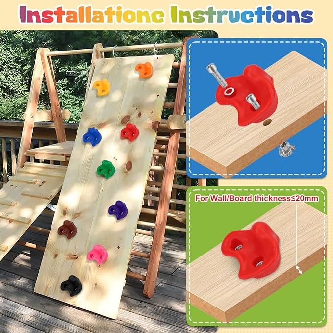 10 Rock Wall Climbing Holds Extra Large with 2 Handle,DIY Rock Climbing Grips with Mini Wrench for Indoor Outdoor Playground Play Set(Brown)