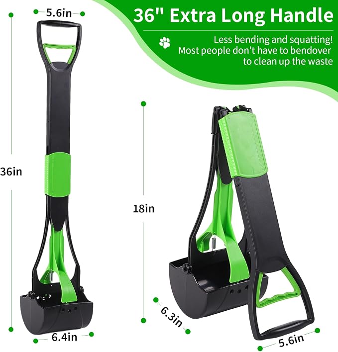 ienjoyed 36“ Large Dog Pooper Scooper for Large Dogs Heavy Duty, Non-Breakable Dog Poop Scooper with Wide Handle for Grass, Gravel, Durable Dog Poop Pick Up Tool, Long Handled Poop Grabber (Green)