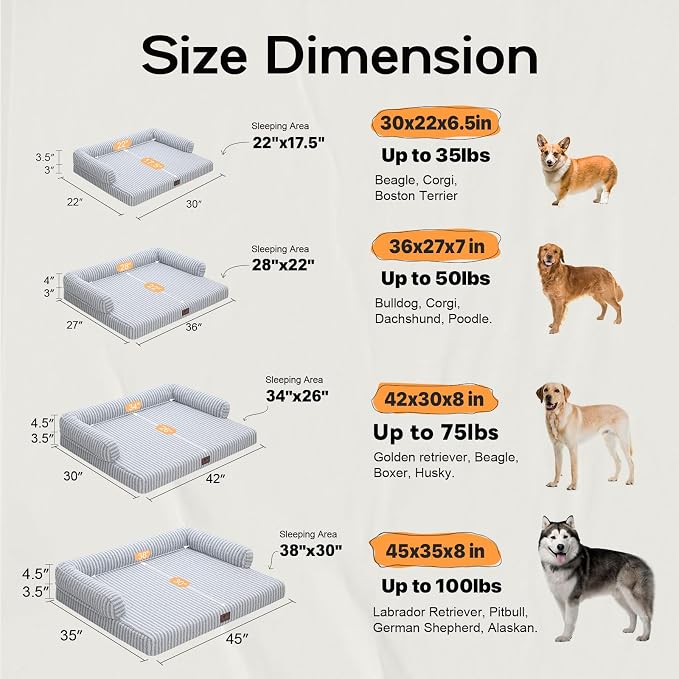 Orthopedic XL Dog Bed with Bolster for Extra Large Size Dogs | Pillow Support for Neck Relief, Egg Crate Foam, Skin-Friendly Surface, Waterproof Liner, Anti-Slip Bottom, 42 x 30 Inch