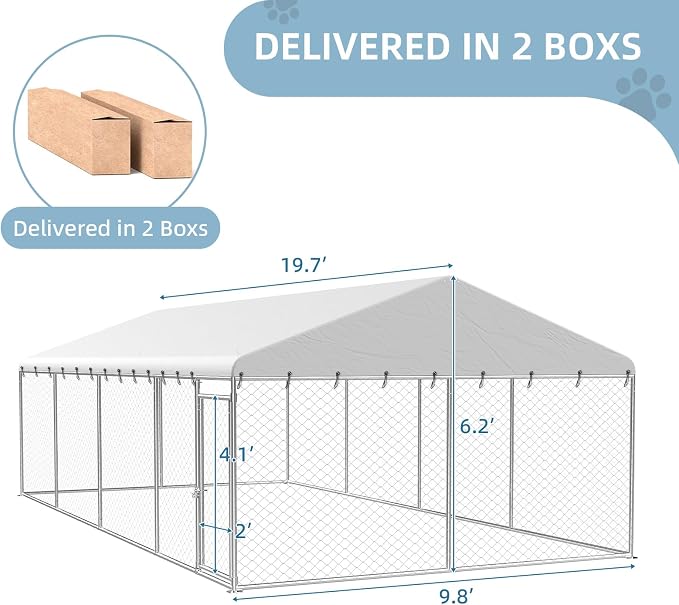 Rovibek 10X20FT Large Outside Dog Kennel, Heavy Duty Outside Dog Kennels Outdoor for Large Dogs with Secure Lock, Outdoor Dogs Enclosure for Yard with Thickened Roof
