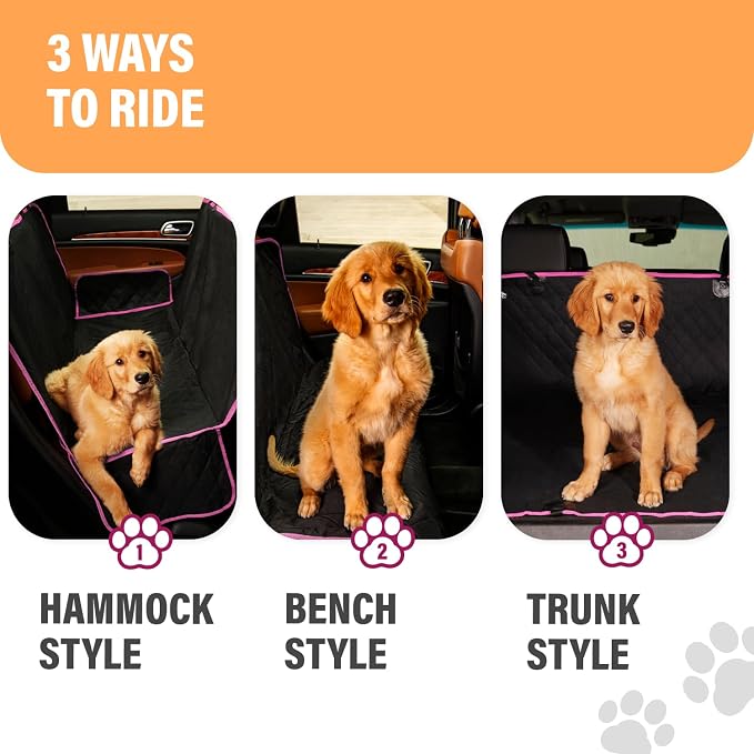 Active Pets Pink XL Dog Car Hammock Back Seat Cover, Waterproof Backseat Cover Protector for Truck Bench Rear of Sedans or SUVs, Essential Pet Supplies Vacuum or Wipe Clean, Machine Washable