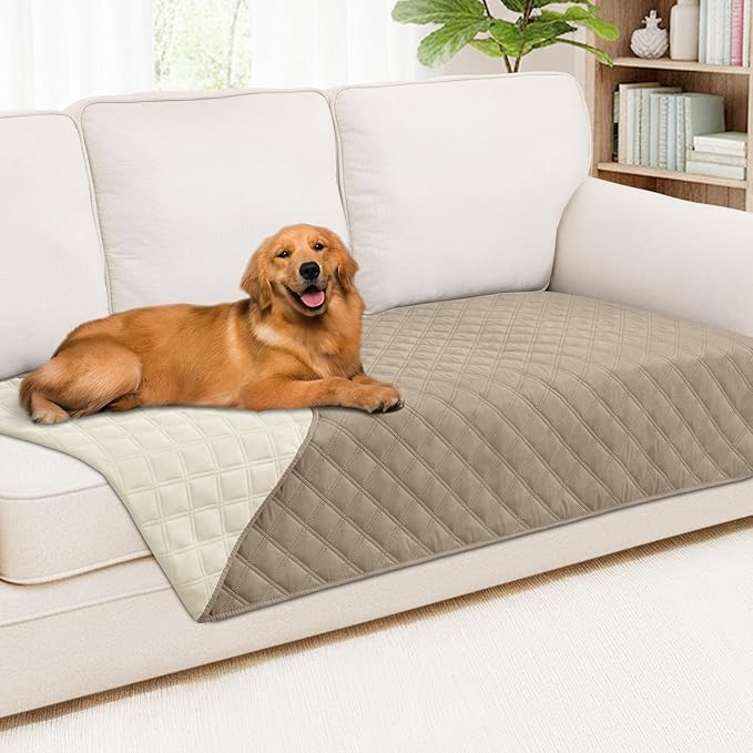 Smiry Waterproof Dog Bed Cover Pet Blanket, Soft Washable Dog Blanket for Furniture Bed Couch Sofa Reversible, Checkered (40"x70", Taupe/Beige)