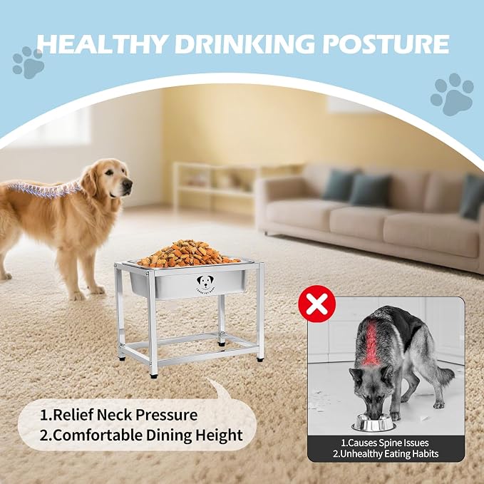 Elevated Dog Water Bowl, Stainless Steel Dog Bowl for Medium Large Dogs, Easy to Clean and Assemble for Outdoor Use 0.85 Gallons Bowl with Full Metal Stand Raised 10.23"