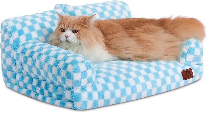 Hollypet Small Dog Large Cat Bed Puppy Couch Beds for Pets up to 25 lbs | Fluffy Dog Cat Couch Plush Soft Warming Pets Beds with Machine Washable Cover and Non-Slip Bottom
