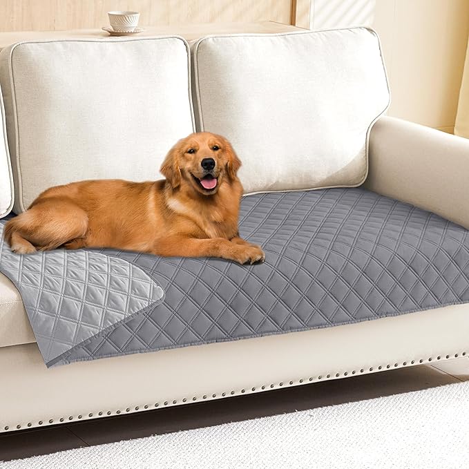 Smiry Waterproof Dog Bed Cover Pet Blanket, Soft Washable Dog Blanket for Furniture Bed Couch Sofa Reversible, Checkered (30"x80", Grey/Light Grey)