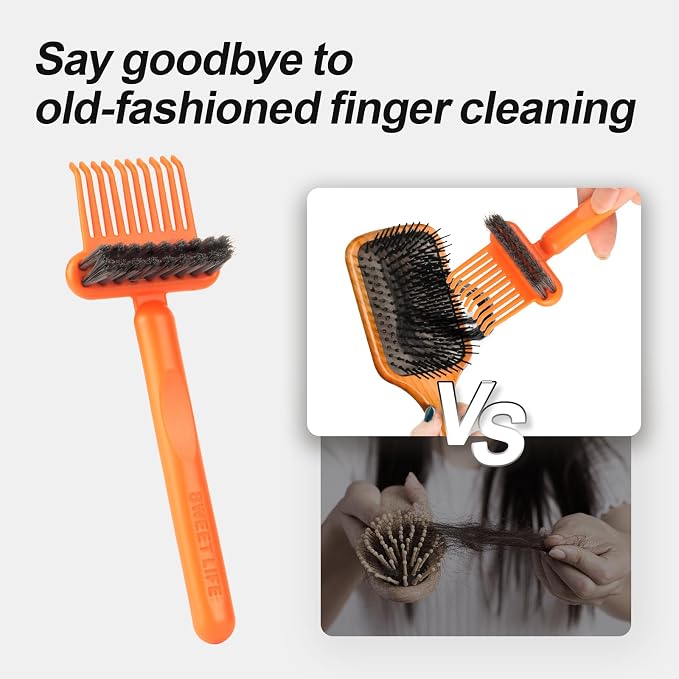 Hair Brush Comb Cleaning Tool Comb,2-in-1 Hair Brush Cleaner Tool, Portable Remover Rake for Removing Hair Dust, Home and Salon Use (Orange)