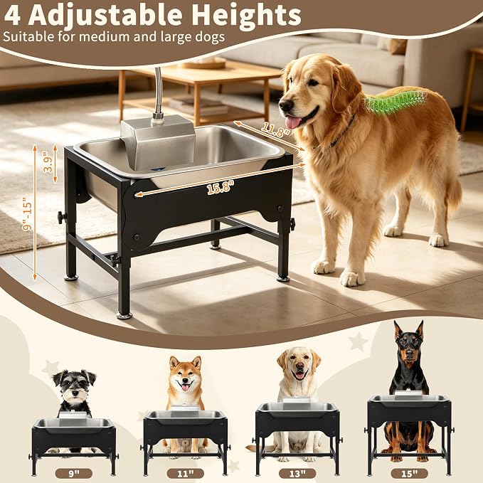 YUEPET Dog Water Bowl Dispenser, Automatic 3 Gallon Elevated Dog Bowl | Auto-Fill Float Valve, 4 Adjustable Heights, 3 Gallon Capacity, Stainless Steel Bowl, Outdoor Use, Dogs, Sheep and Goats