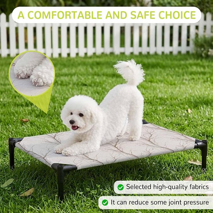 Outdoor Elevated Dog Bed for Medium Dogs, Brown Branch Breathable Cooling Raised Dog Cot for Indoor/Outdoor, Autumn Leaf Country Tree Pastoral Botanical Waterproof Elevated Pet Beds, M 24 x 20 in