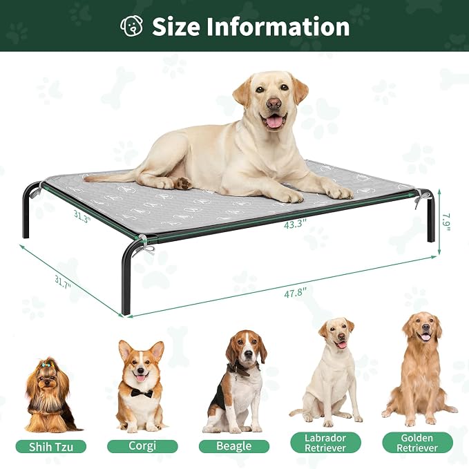 PJYuCien Raised Dog Bed with Pad, 48'' Gray | Saves Time and Effort, Easy to Clean, Portable, Indoor and Outdoor, Suitable for Puppy, Cat and Other Small Animals