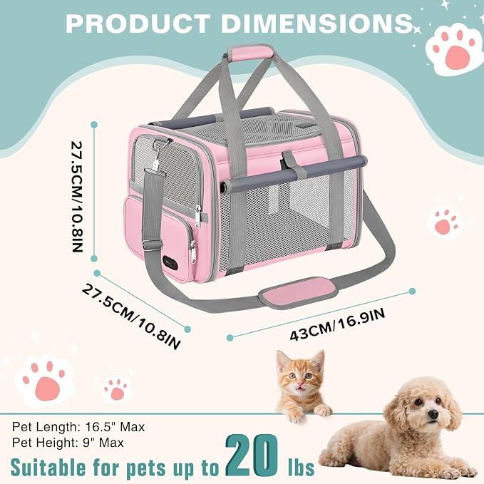 Soft Cat Carrier for Pets Up to 20 Lbs, Collapsible Cat Carrier Bag with Privacy Curtains, Airline Approved Small Pet Carrier for Small Medium Cats Dogs Puppy, Washable Soft Pet Travel Bag Dog Carrier