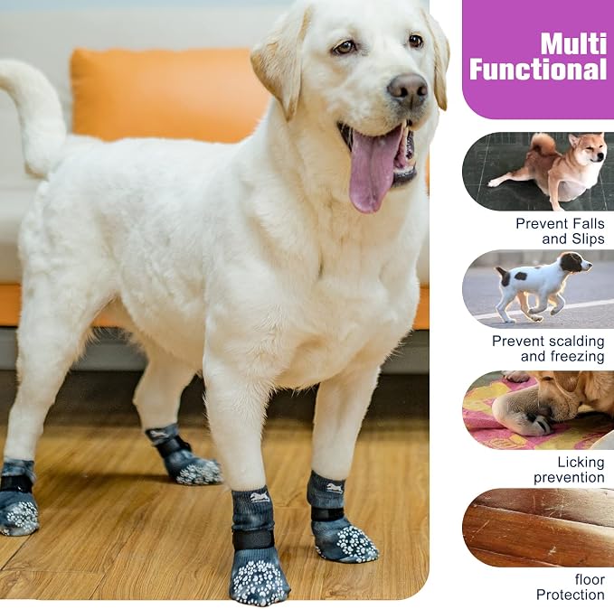 EXPAWLORER Anti Slip Dog Socks to Prevent Licking Paws, Dog Shoes for Hot Pavement, Dog Booties for Small Medium Large Senior Dogs, Traction Control Boots & Paw Protectors for Hardwood Floors