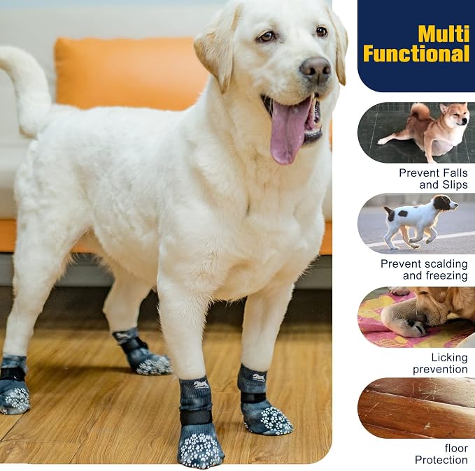 EXPAWLORER Anti Slip Dog Socks to Prevent Licking Paws, Dog Shoes for Hot Pavement, Dog Booties for Small Medium Large Senior Dogs, Traction Control Boots & Paw Protectors for Hardwood Floors
