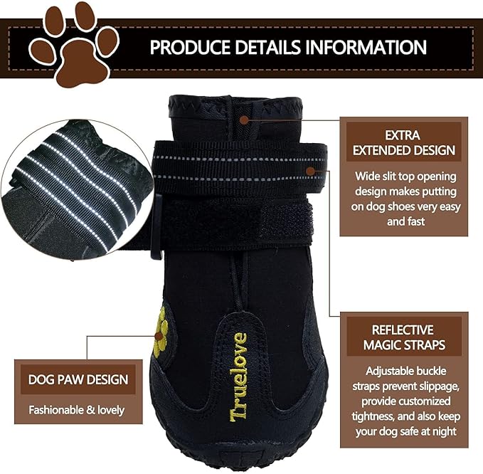 Expawlorer Dog Shoes for Large Dogs, Dog Shoes for Hot Pavement, Hiking Walking, Anti-Slip Rugged Sole,Waterproof Dog Booties for Outdoor Rain Days, All Weather Dog Boots & Paw Protectors (Black)