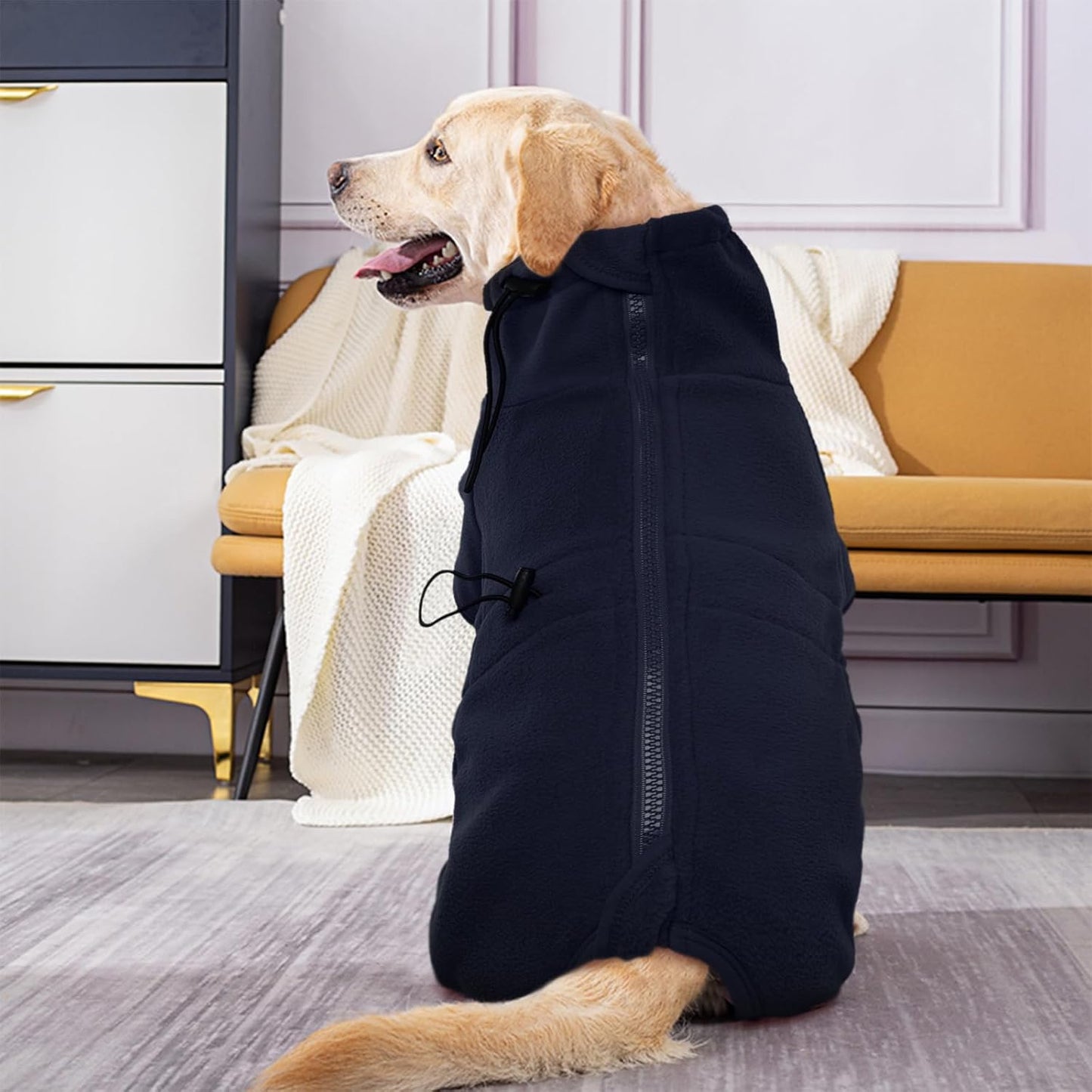 ROZKITCH Dog Pajama with Leg Warmers, Pet Windproof Warm Cold Weather Jacket Vest Cozy Jumpsuit Apparel Outfit Clothes for Large Giant Dog Walking Hiking Sleep Blue 4XL