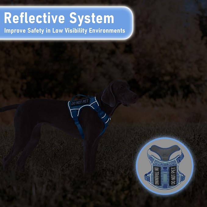 Heavy Duty Dog Harness for Large Dogs No Pull Adjustable Vest Harness with Handle Reflective K9 Military Service Puppy Vest for Walking Hiking Training, Blue Ethnic, XL